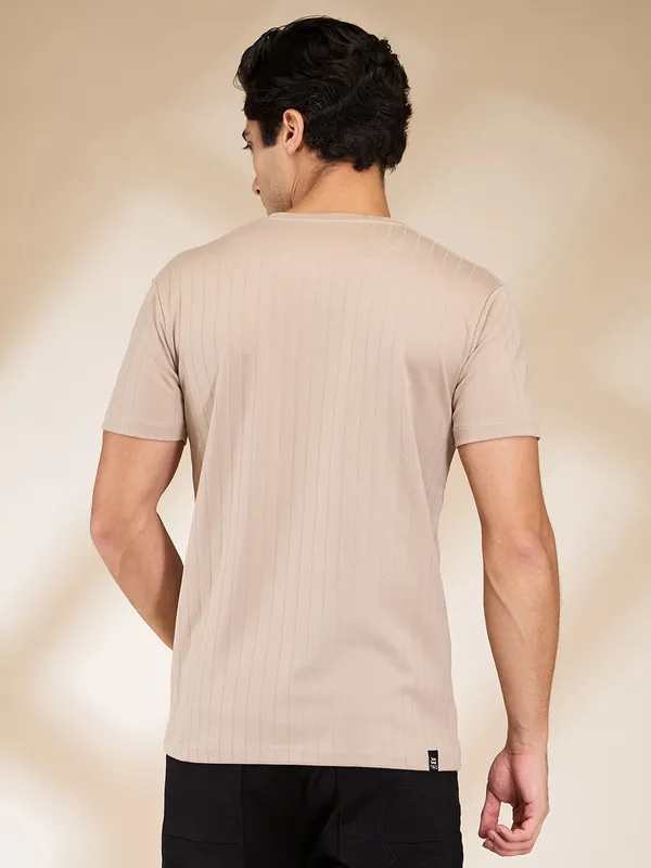 BEING HUMAN beige stripe round neck t-shirt