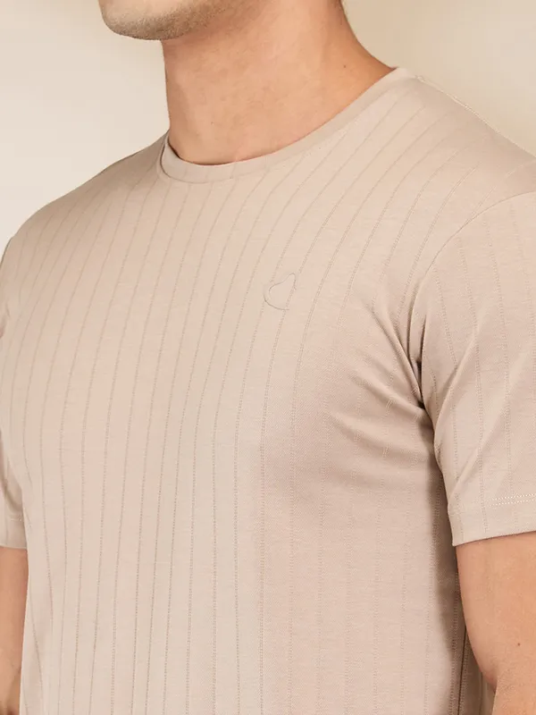 BEING HUMAN beige stripe round neck t-shirt