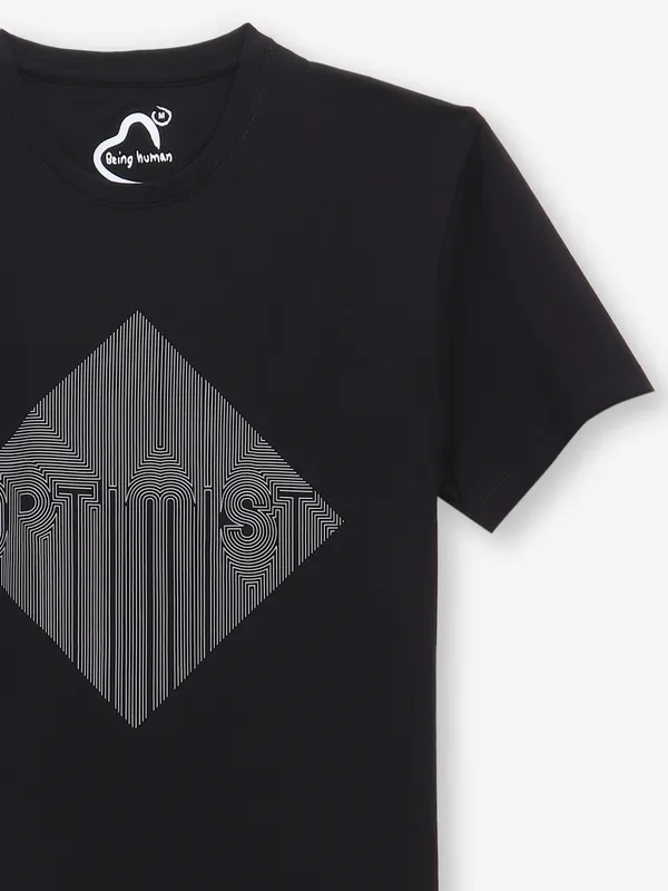 BEING HUMAN black cotton printed t-shirt