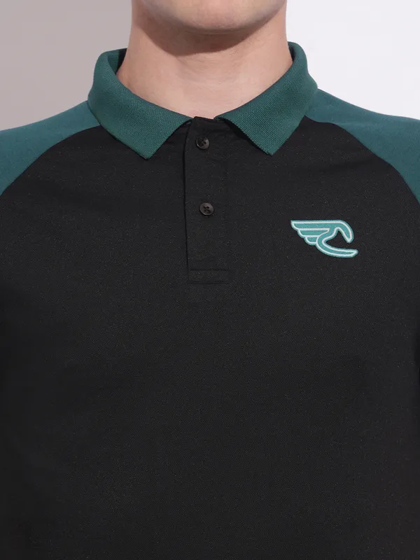 BEING HUMAN black cotton slim fit polo t-shirt