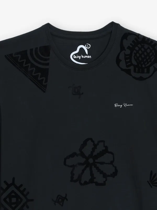 BEING HUMAN black printed cotton  slim t-shirt