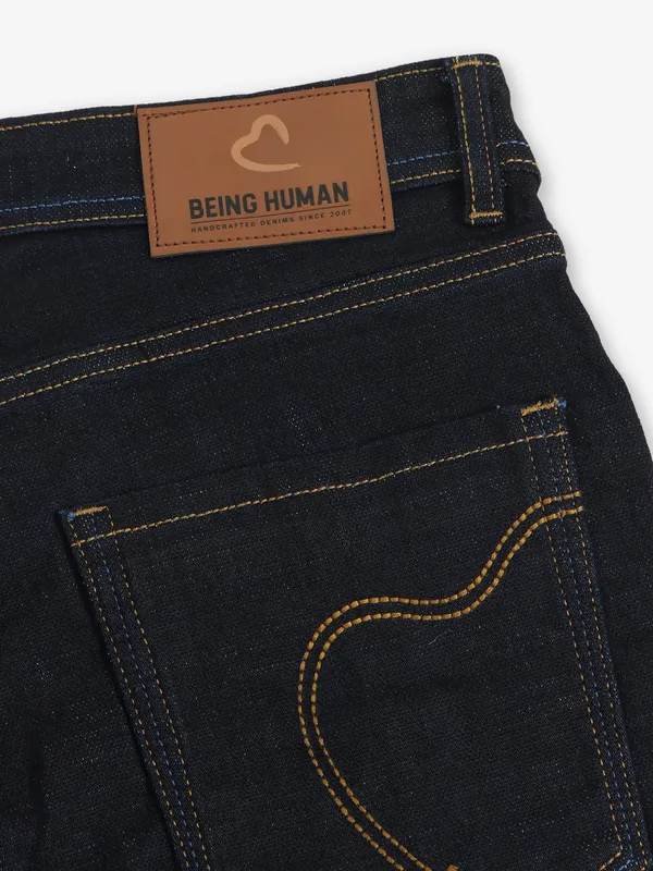 BEING HUMAN black solid cropped fit jeans
