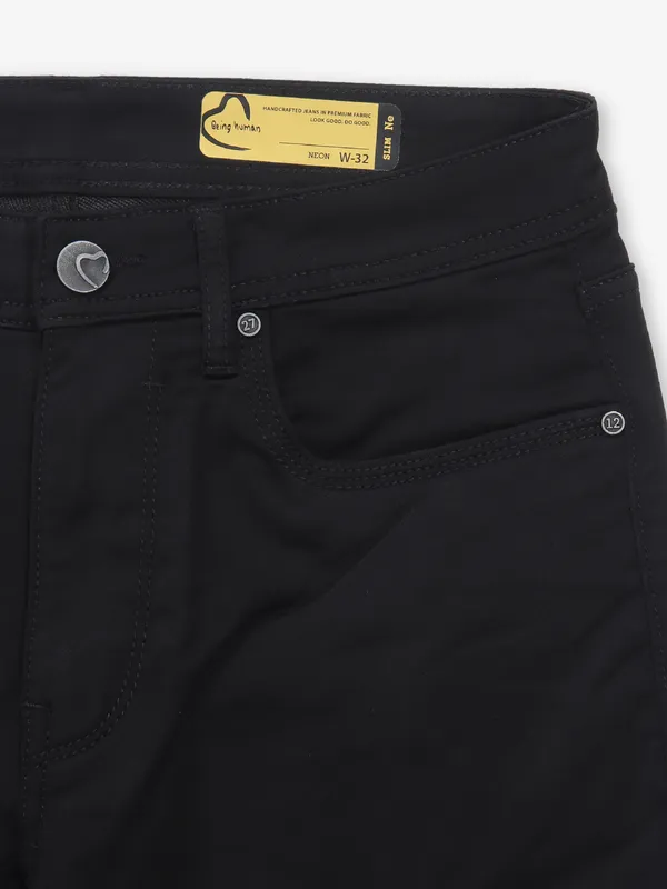 BEING HUMAN black solid jeans for men