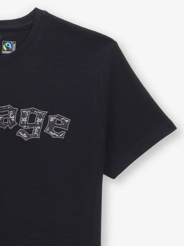 BEING HUMAN black t-shirt in textured cotton