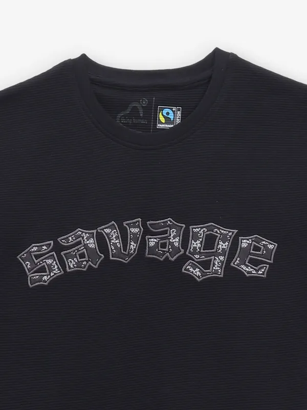 BEING HUMAN black t-shirt in textured cotton