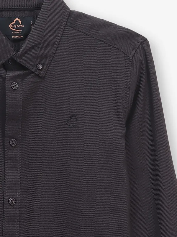 BEING HUMAN black textured cotton men shirt