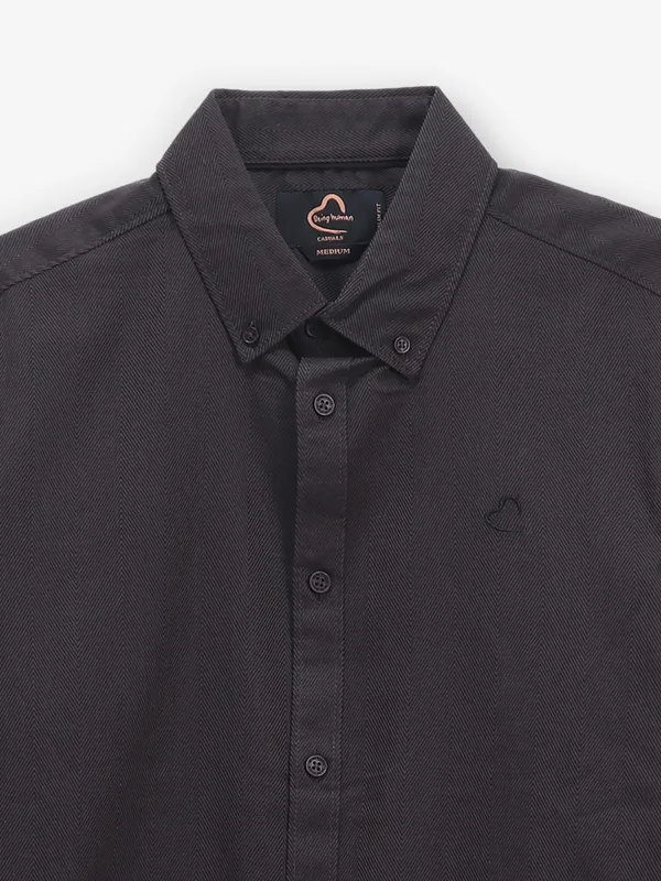 BEING HUMAN black textured cotton men shirt