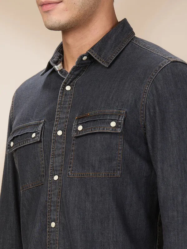 BEING HUMAN black washed denim shirt