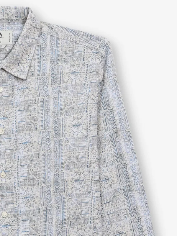 BEING HUMAN blue and beige printed shirt