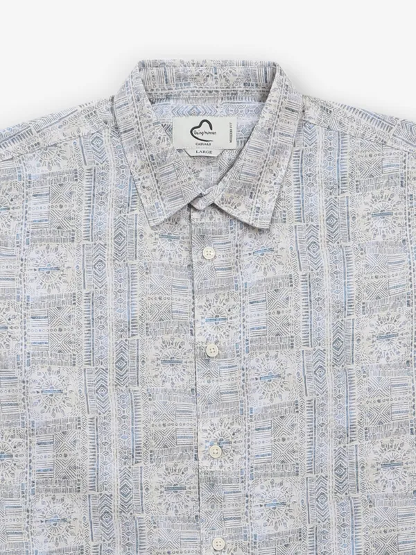 BEING HUMAN blue and beige printed shirt