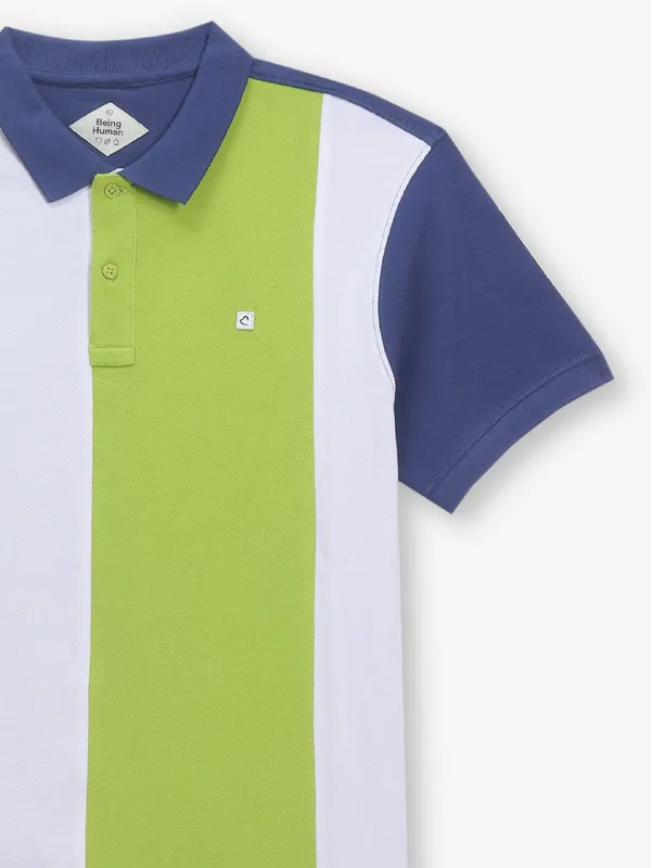 BEING HUMAN blue color block polo t-shirt