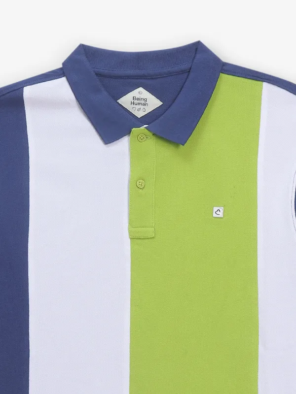 BEING HUMAN blue color block polo t-shirt
