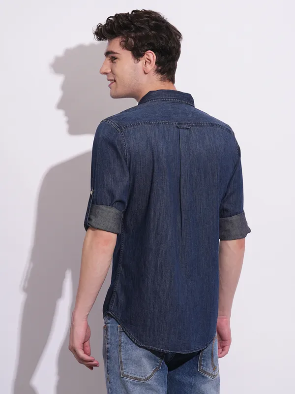 BEING HUMAN blue denim casual shirt