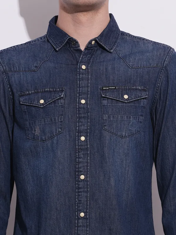 BEING HUMAN blue denim casual shirt