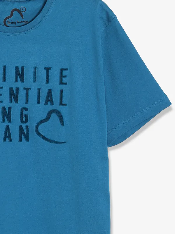 BEING HUMAN blue plain casual t-shirt