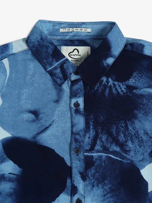 BEING HUMAN blue printed cotton shirt
