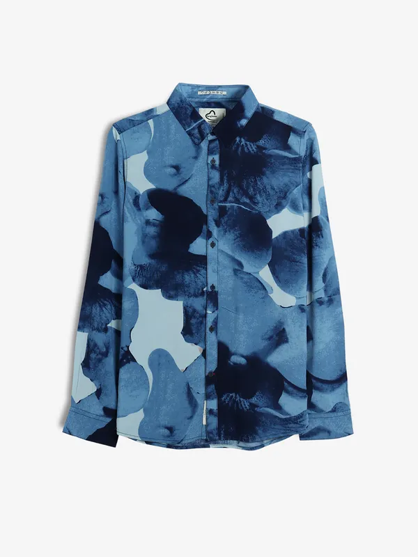 BEING HUMAN blue printed cotton shirt
