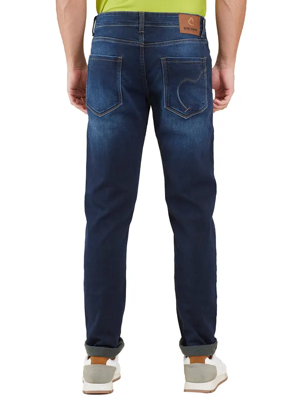 BEING HUMAN blue wahsed slim fit jeans for mens