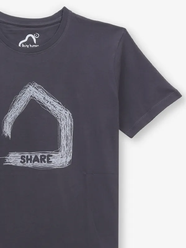BEING HUMAN charcol grey printed t-shirt