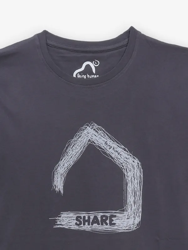 BEING HUMAN charcol grey printed t-shirt