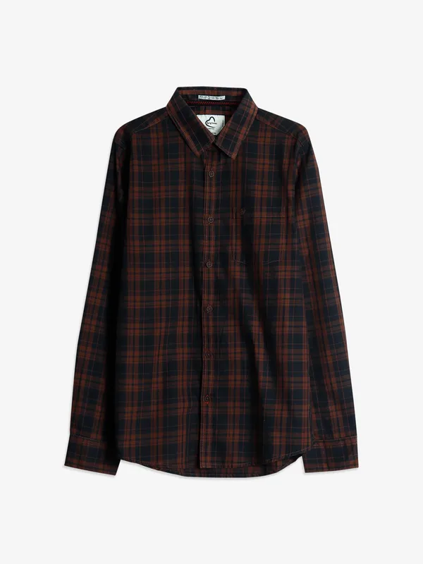 Being Human checks brown cotton shirt