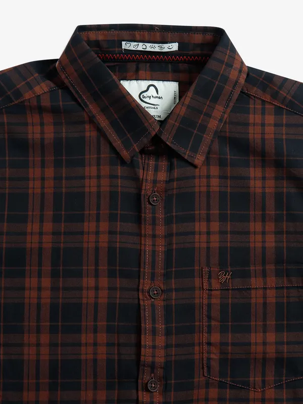 Being Human checks brown cotton shirt