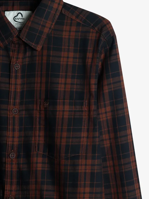 Being Human checks brown cotton shirt