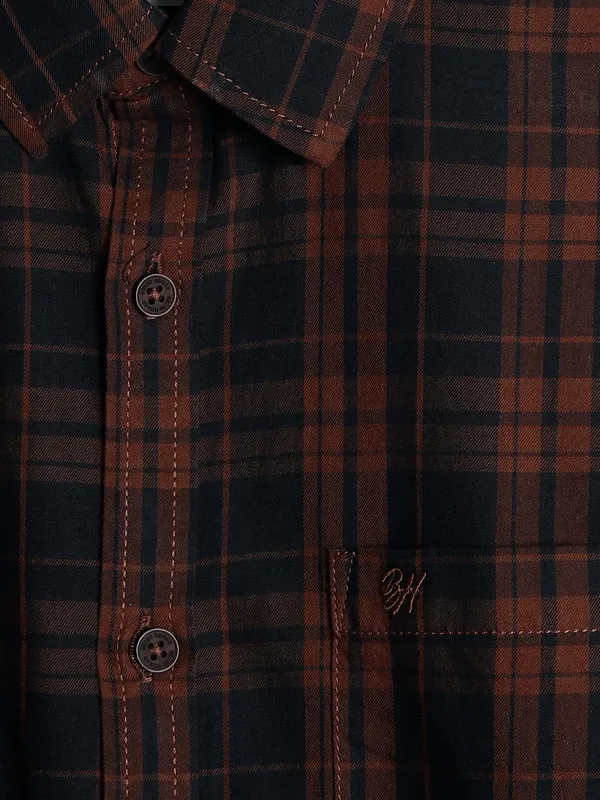 Being Human checks brown cotton shirt