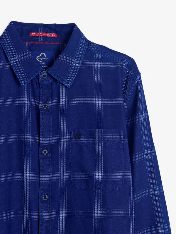 Being Human checks indigo blue cotton shirt