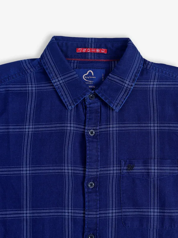 Being Human checks indigo blue cotton shirt