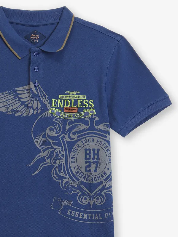 BEING HUMAN cotton blue printed t-shirt
