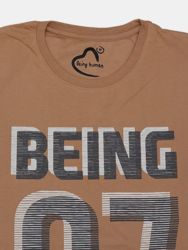 Being Human cotton khaki slim fit printed t shirt
