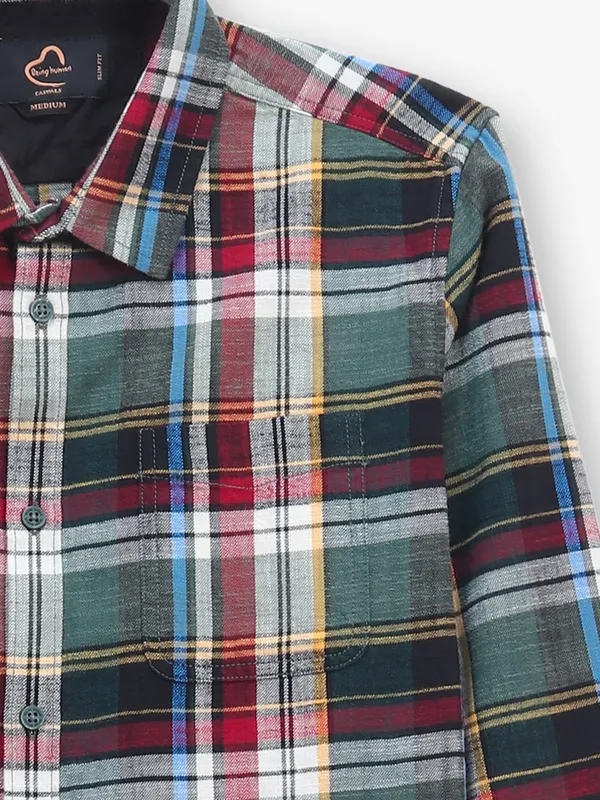 BEING HUMAN cotton checked green shirt for men