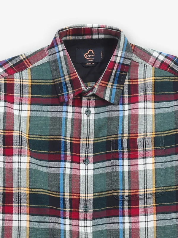 BEING HUMAN cotton checked green shirt for men