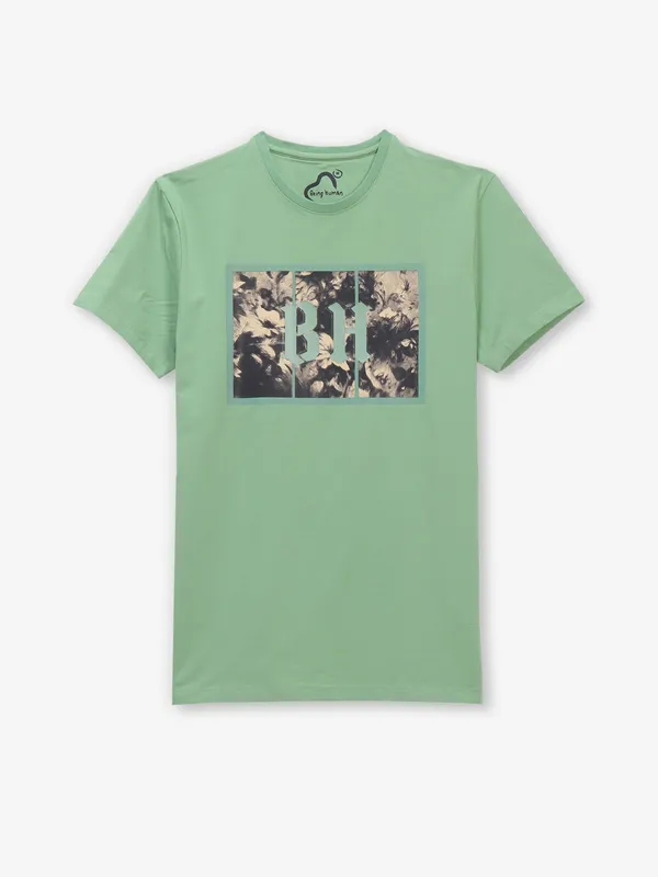 BEING HUMAN cotton light green printed t-shirt