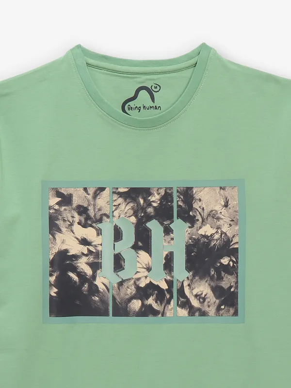 BEING HUMAN cotton light green printed t-shirt
