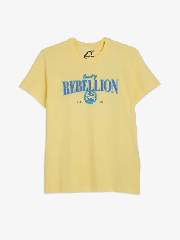 Being Human cotton light yellow printed t-shirt