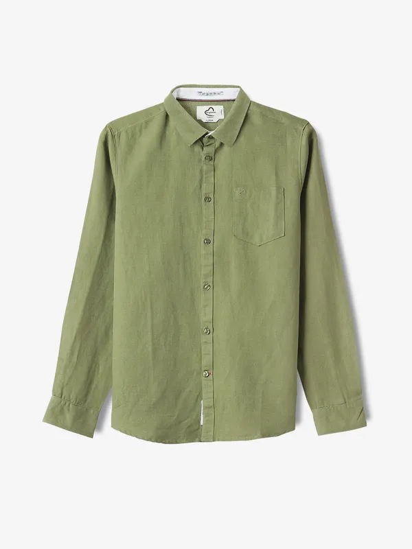 BEING HUMAN cotton olive plain shirt