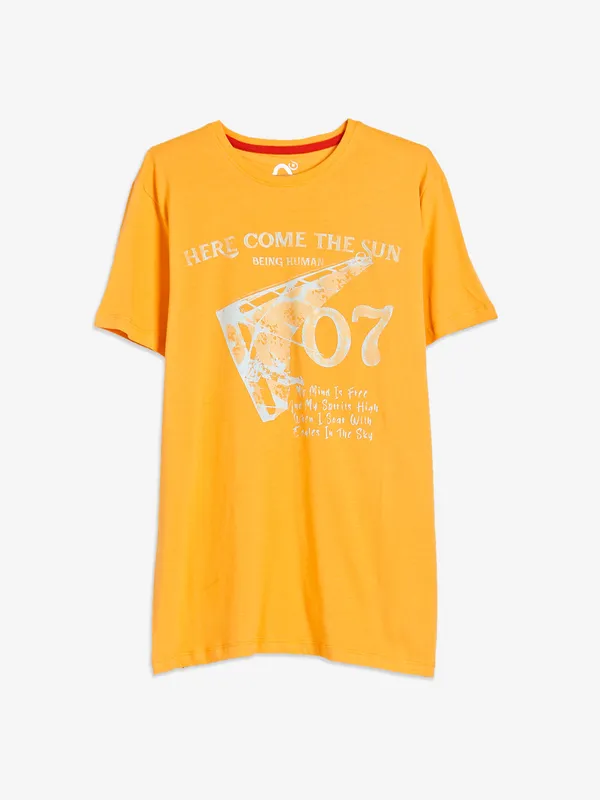 Being Human cotton orange t shirt in printed