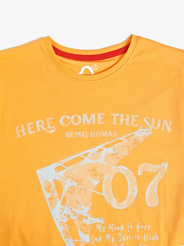 Being Human cotton orange t shirt in printed