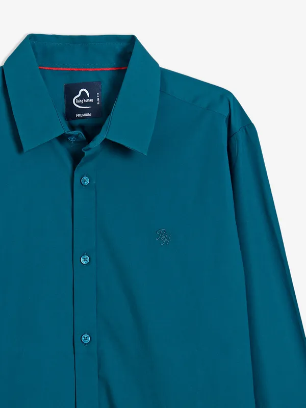 Being Human cotton plain rama blue shirt