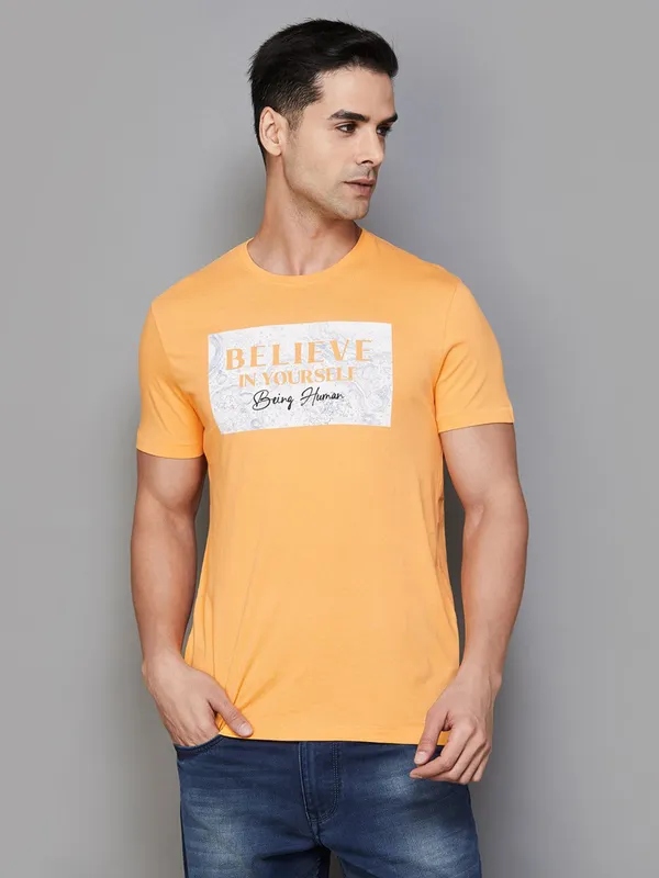 Being Human cotton printed orange t shirt