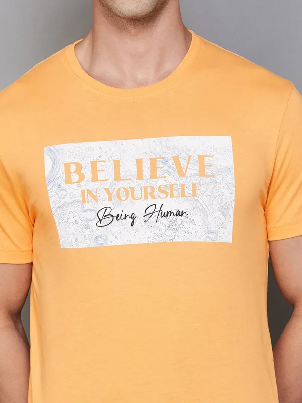 Being Human cotton printed orange t shirt