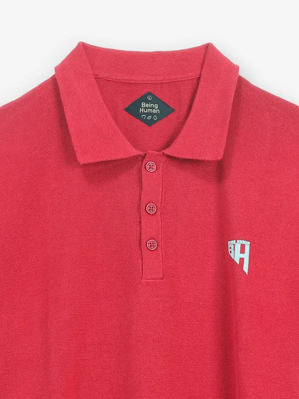 BEING HUMAN cotton red plain t-shirt