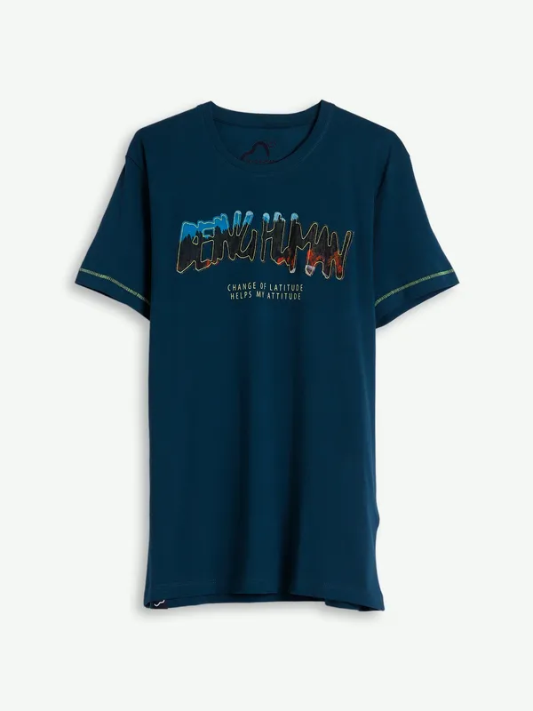 Being Human cotton teal blue printed t shirt