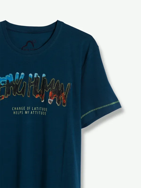 Being Human cotton teal blue printed t shirt
