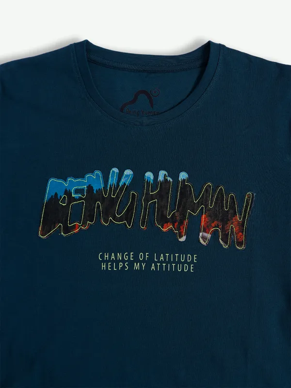 Being Human cotton teal blue printed t shirt