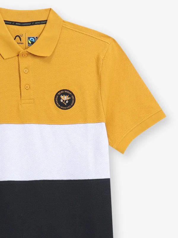 BEING HUMAN cotton yellow color block t-shirt