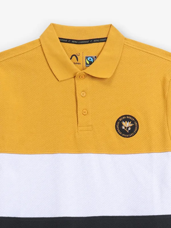BEING HUMAN cotton yellow color block t-shirt