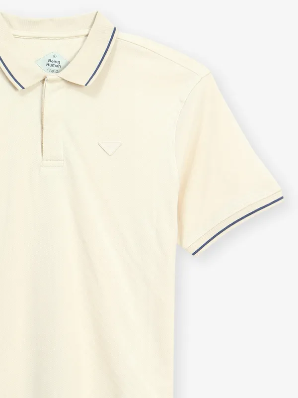 BEING HUMAN cream cotton polo t-shirt